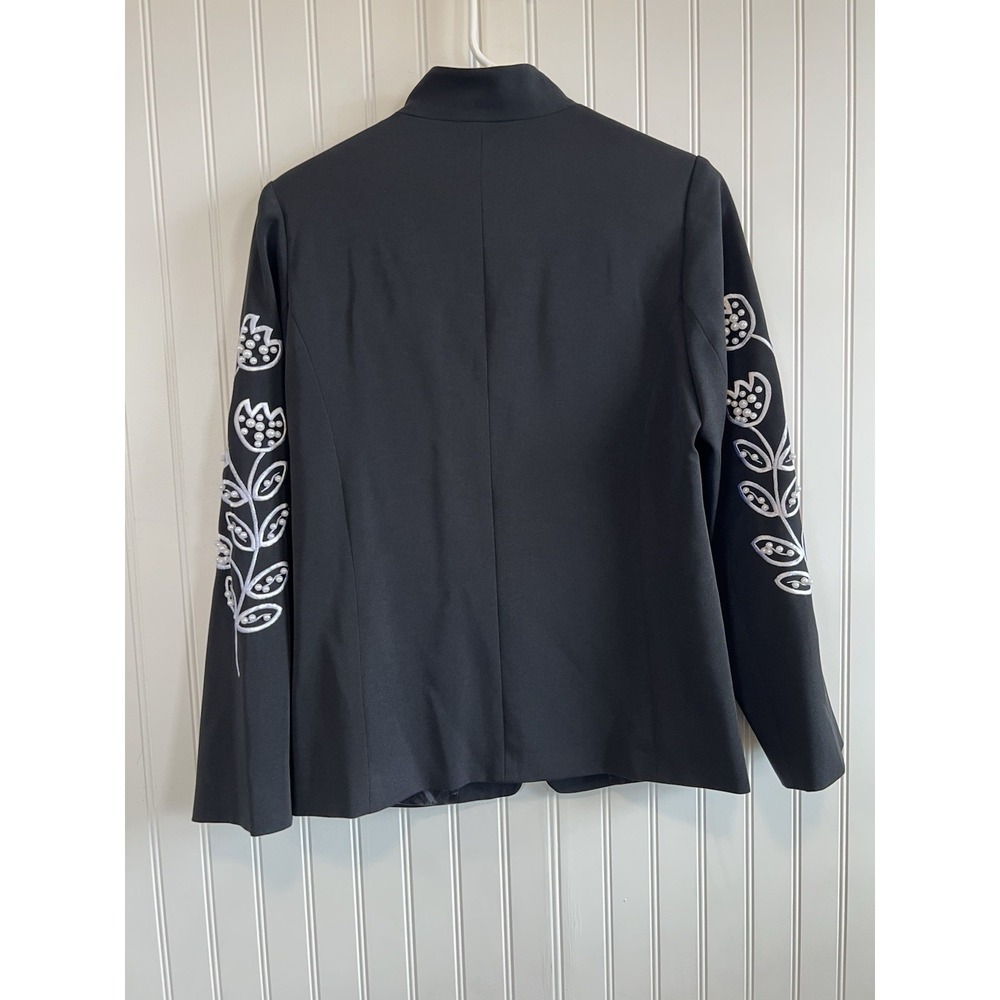victor costa occasion jacket Women XS Black With White Flowers VTG Embroidered - Picture 7 of 12